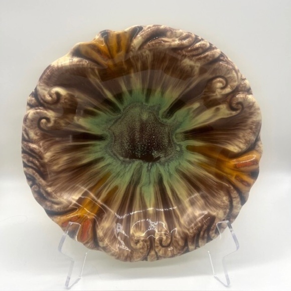 Mid-Century Modern 553/26 Drip Glaze Sculpted Pottery Console Bowl - Picture 1 of 6